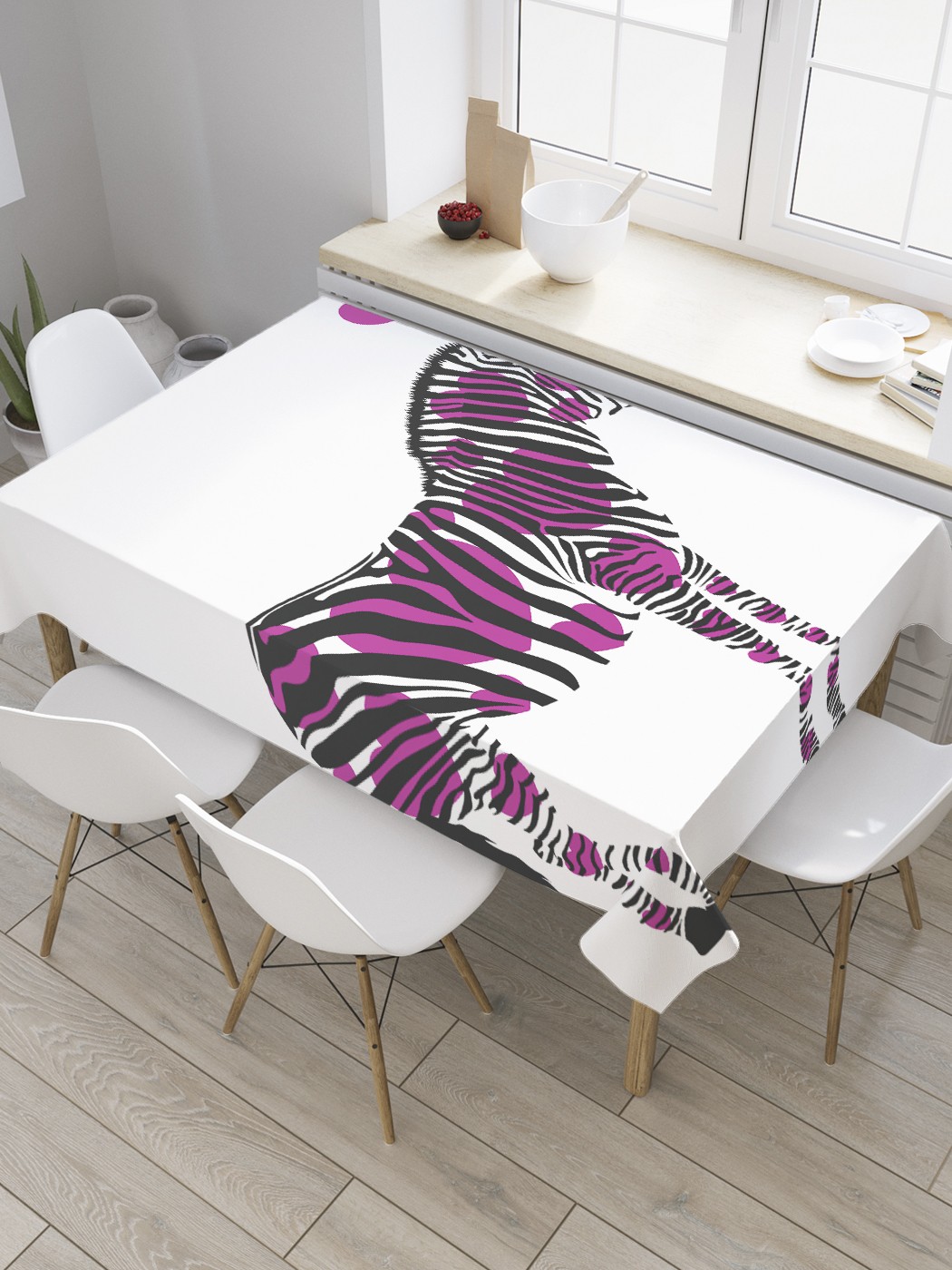 

Скатерть прямоугольная JoyArty "Зебра в сердцах" из сатена, 180x145 см, Белый, Зебра в сердцах