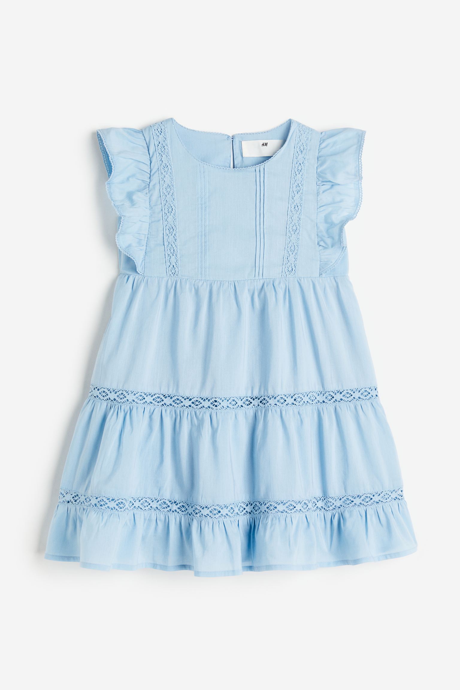 Платье с оборками и кружевными деталями H&M 134 Светло-синий (доставка из-за рубежа)