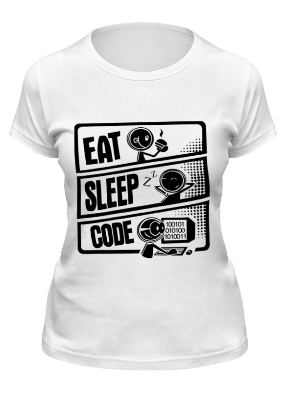 

Футболка женская Printio Eat, sleep, code белая L, Белый, Eat, sleep, code