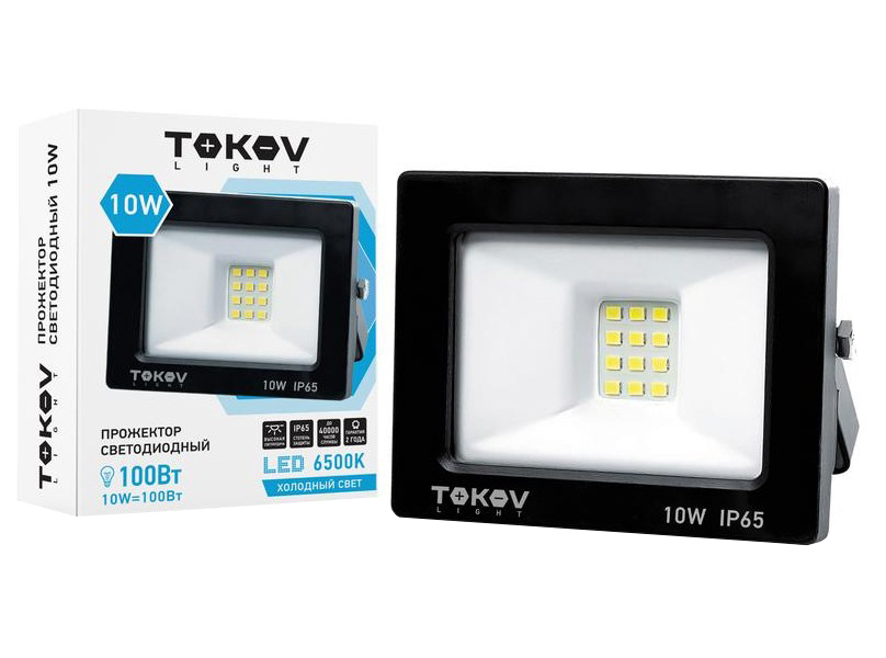 фото Прожектор светодиодный 10вт 600лм 6500к ip65 черн. tokov light tkl-fl/led-10-6.5k-ip65 tokov electric