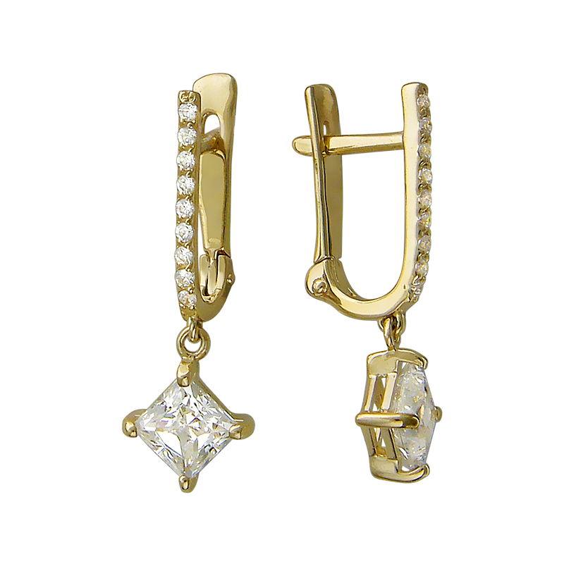 

Серьги подвески из желтого золота с фианитом Эстет 01С135980, 01С135980