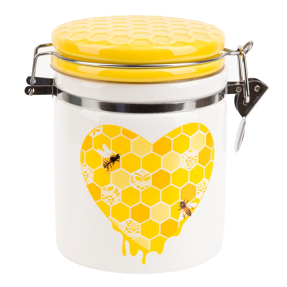 Банка для сыпучих продуктов Dolomite Honey 14х10х14.5 см, 630 мл, керамика 600014016241 белый,  желтый