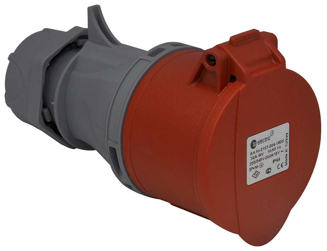фото Tp electric розетка кабельная переносная зажимные контакты 32a, 400в, 3p+n+e, ip 44 3007-3