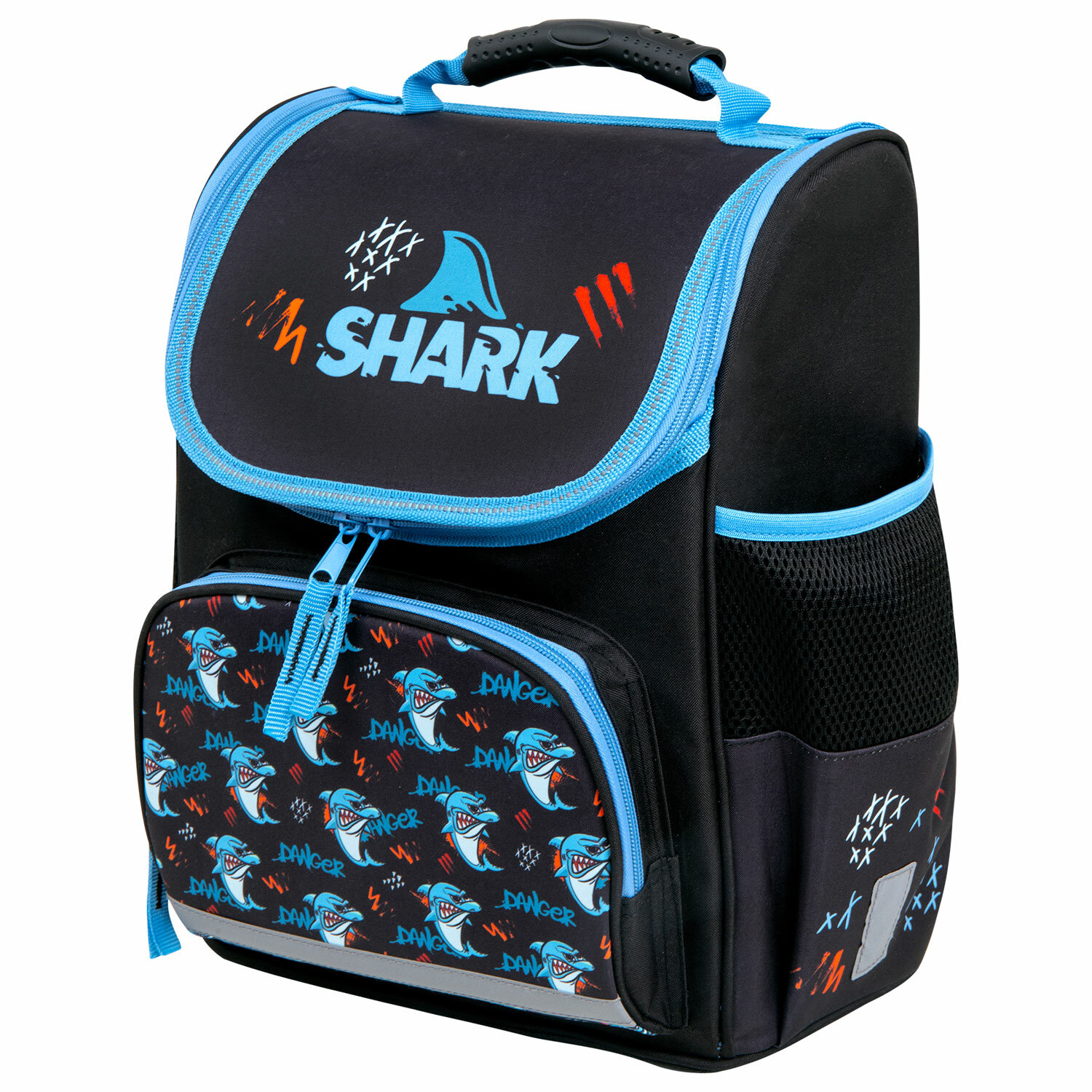 Рюкзак школьный Пифагор Basic Angry Shark 272044 для мальчика ортопедический 1 класс