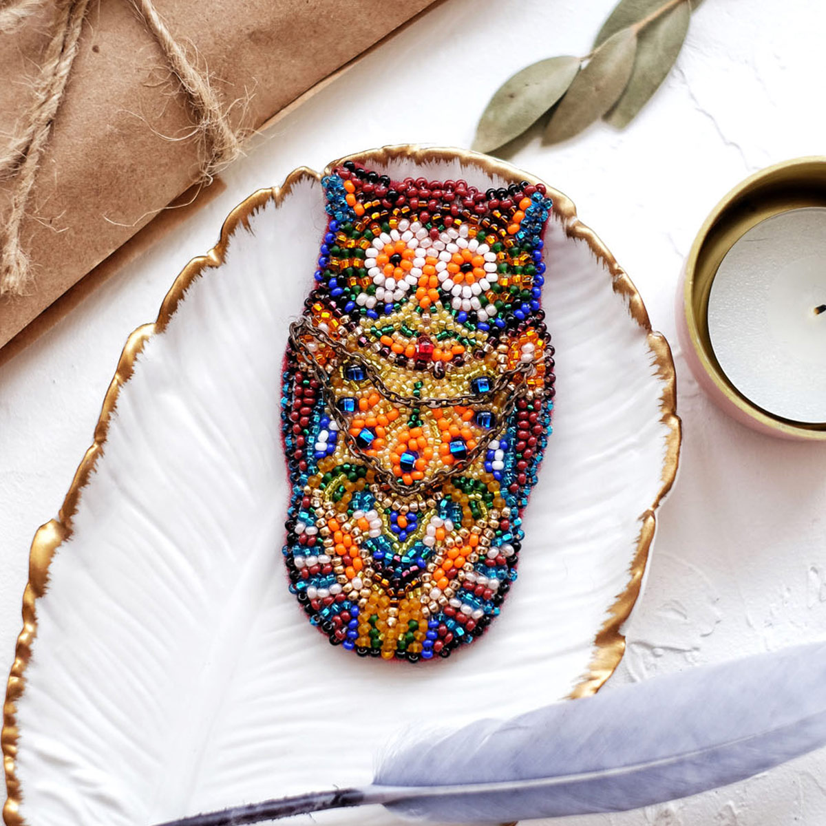 

AД-003 Набор для вышивки бисером украшения на холсте 'Сова' 5*9см