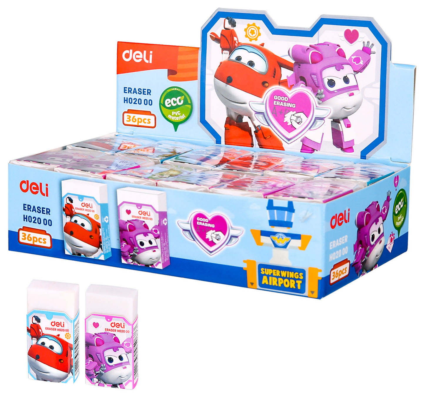 

Ластик Deli EH02000 Super Wings 45x25x12мм белый картонный дисплей, 36шт в упаковке
