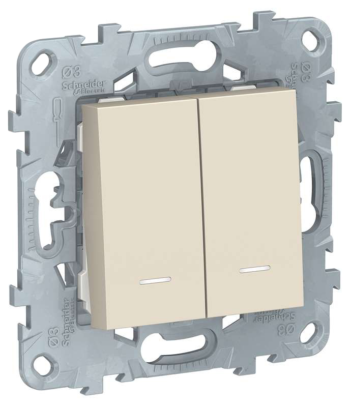 фото Schneider electric выключатель 2-кл. 2-мод. unica new с подсветкой 2хсх.1а беж. nu521144n