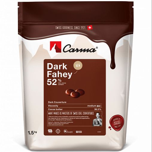 

Темный шоколадный кувертюр Carma Fahey 52%, 1,5 кг, Fahey