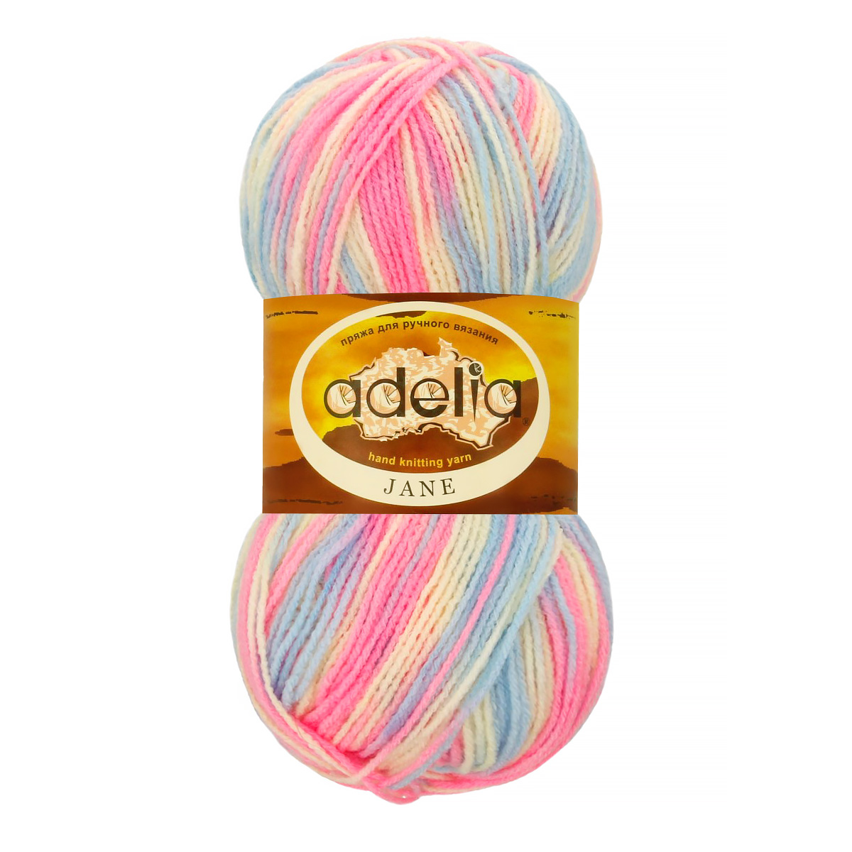 

Пряжа Adelia Jane, 10 шт. по 50 г. 227 м №12 желтый-оранжевый-св.зеленый-голубой, Разноцветный, JANE