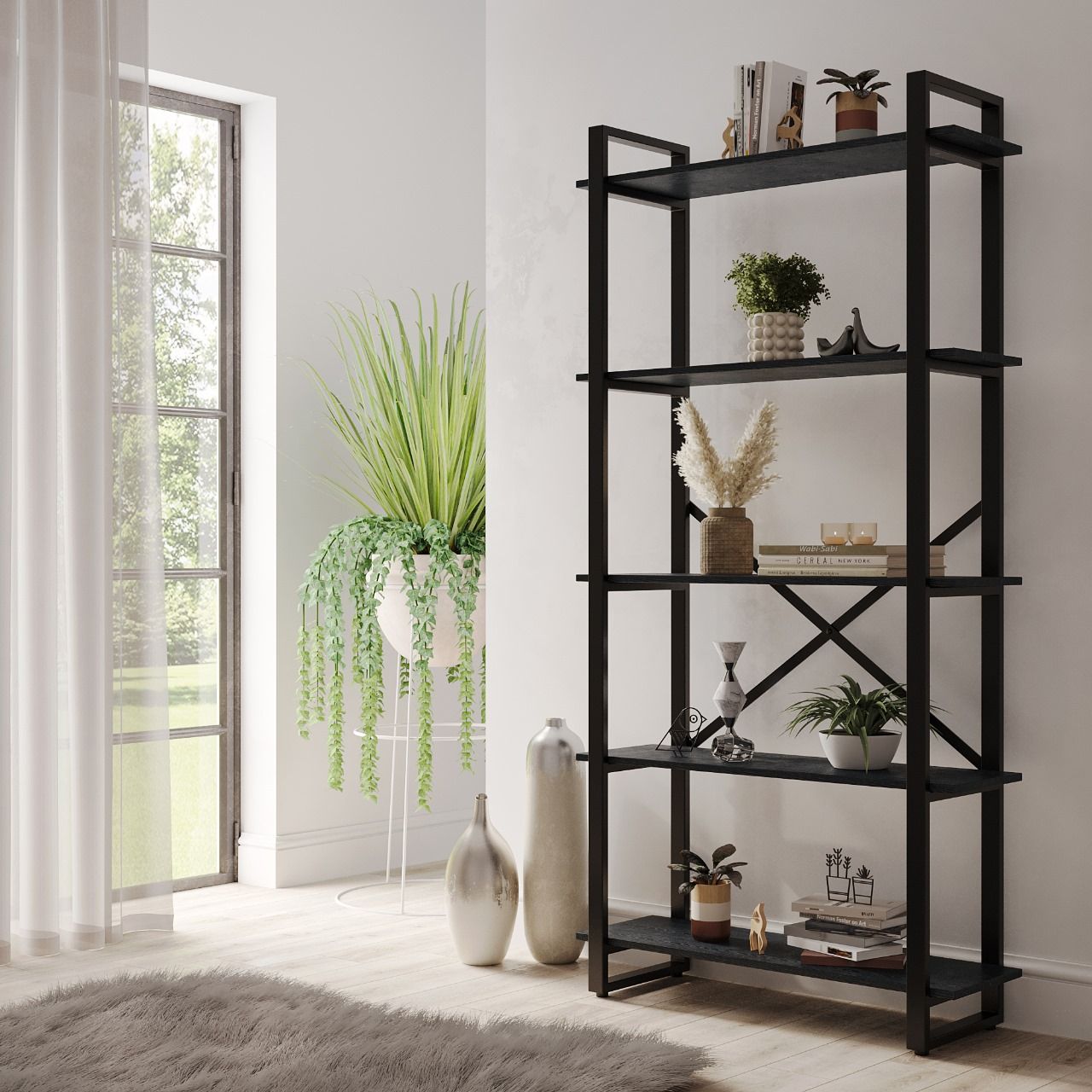 

Стеллаж лофт A1 HOME Stefan 5 полок 180х90х31 Черный Оникс, Stefan-5