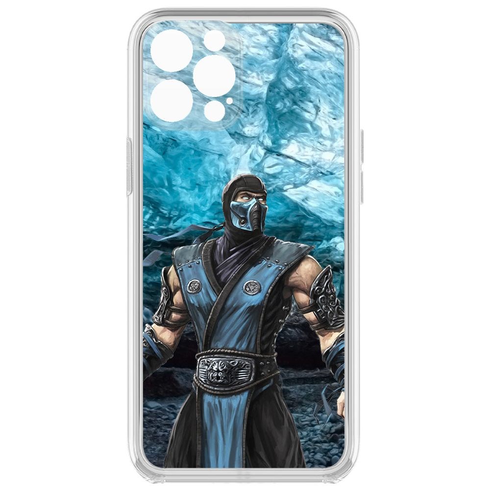

Чехол-накладка Clear Case Мортал Комбат. Саб Зиро для iPhone 12 Pro с защитой камеры, Прозрачный