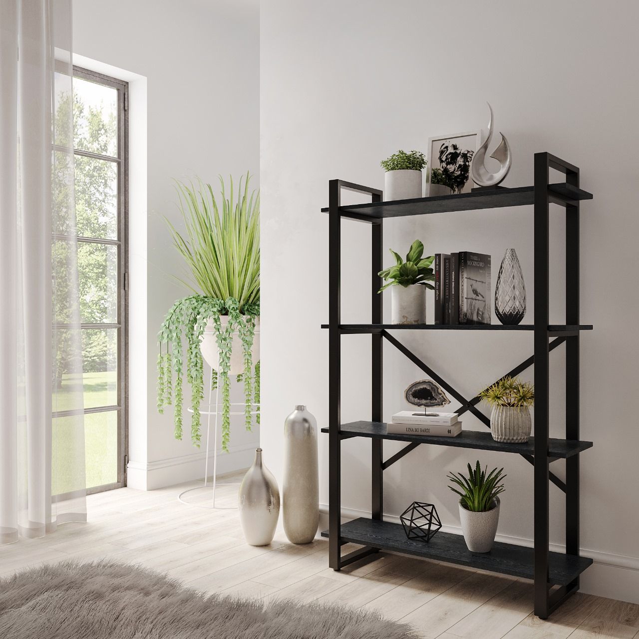 

Стеллаж лофт A1 HOME Stefan 4 полки 140х90х31 Черный Оникс, Stefan-4