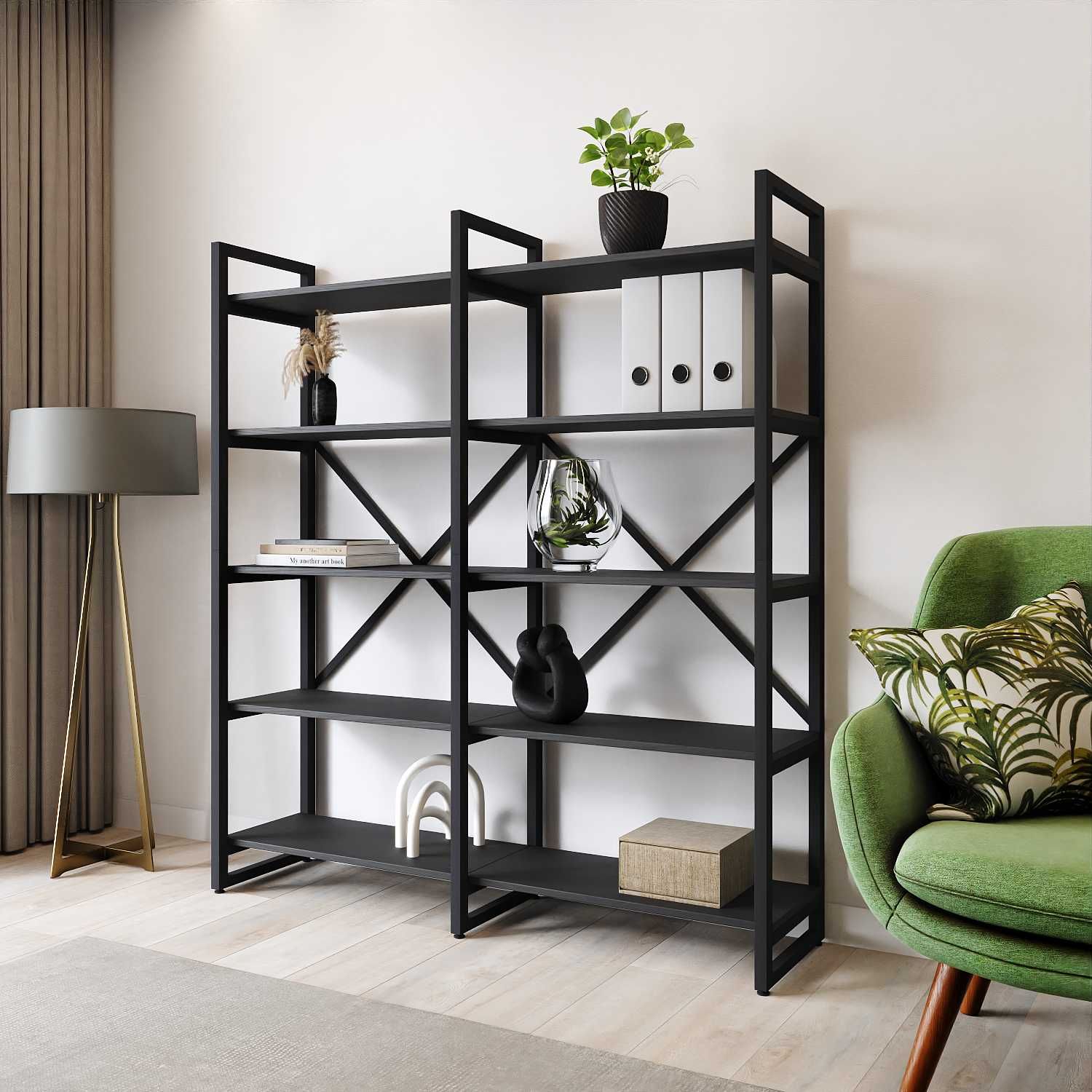 

Стеллаж A1 HOME Bruno Double 5 полок 150х134х34 Черный Оникс, BRUNO_X2-5