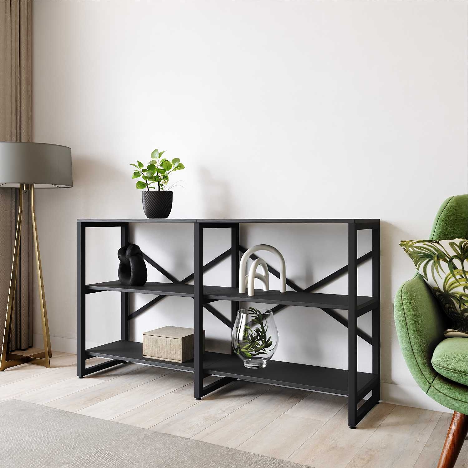 

Стеллаж A1 HOME Bruno Double 3 полки 75х134х34 Черный Оникс, BRUNO_X2-3