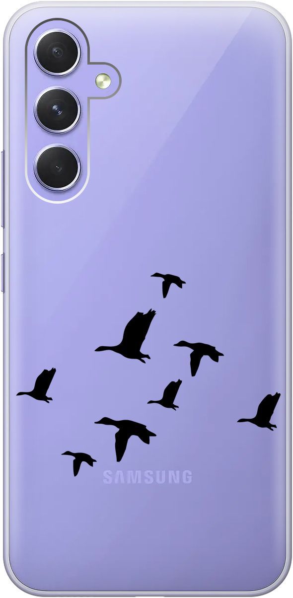 

Чехол на Samsung Galaxy A54 5G с 3D принтом "Flock of Ducks" прозрачный, Прозрачный;черный, 158767