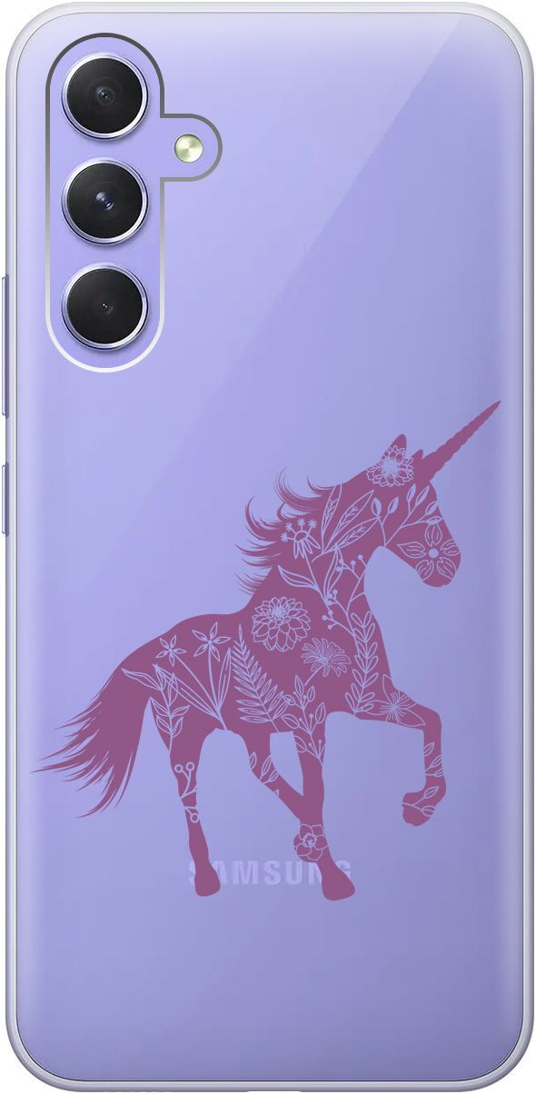 

Чехол на Samsung Galaxy A54 5G с 3D принтом "Floral Unicorn" прозрачный, Прозрачный;фиолетовый, 158766