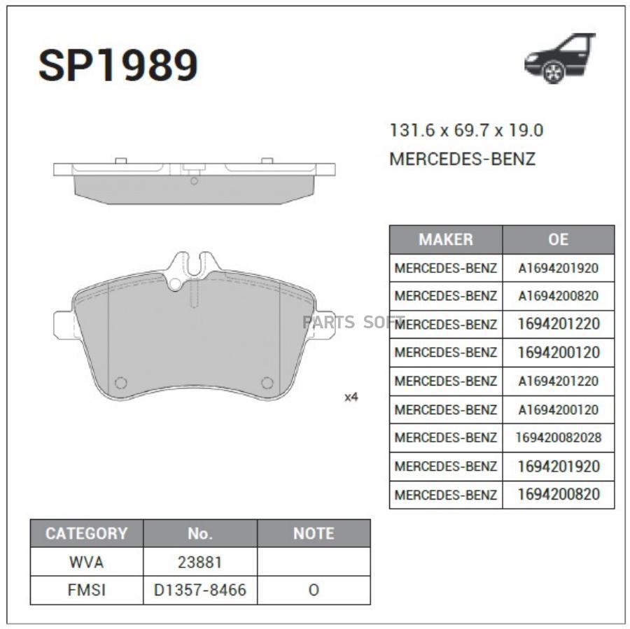 

Тормозные колодки Sangsin brake дисковые SP1989, SP1989