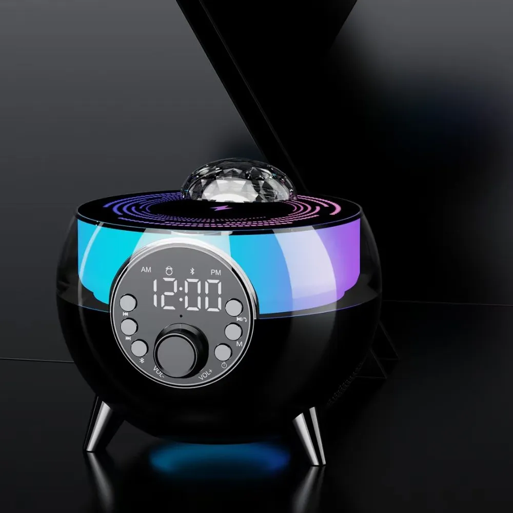 Ночник звездное небо черный Bluetooth колонка беспроводная зарядка часы настольные игрушка мягкая со звуком диносити ночник тира dinonight01