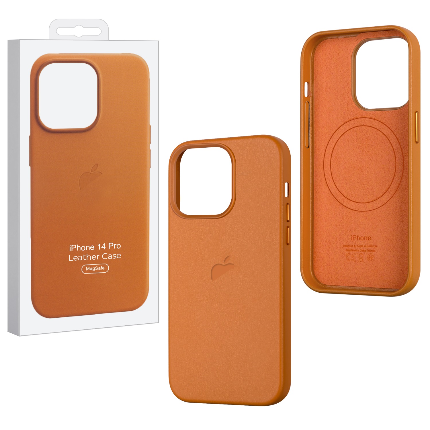 

Чехол для iPhone 14 Pro Leather Case Golden Brown (MagSafe), Золотистый;коричневый, Чехол iPhone 14 Pro Leather Case Golden Brown (MagSafe) c LOGO (IS799387)