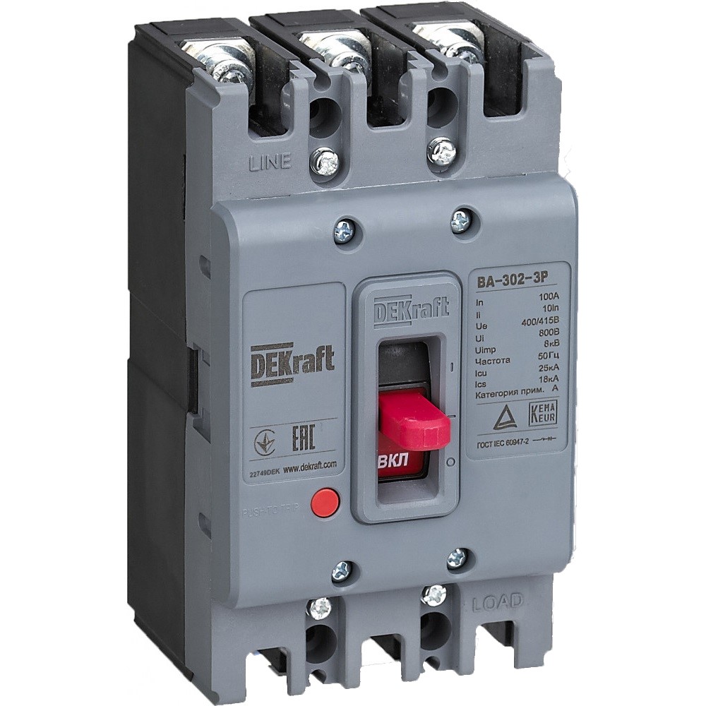 

DEKraft Автоматический выключатель DEKraft ВА-303 3P, 100А, 35кА