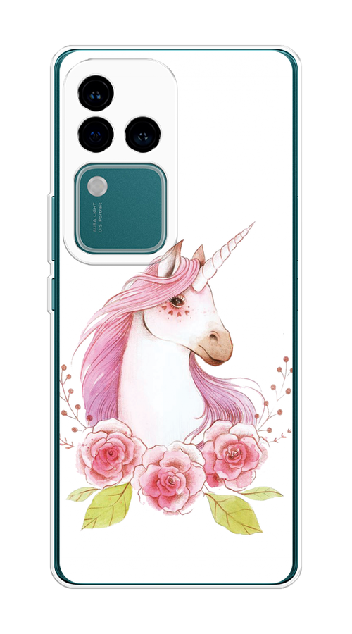 

Чехол на Vivo V30 Pro/S18 Pro "Единорог цветы", Белый;розовый;серый, 269950-1