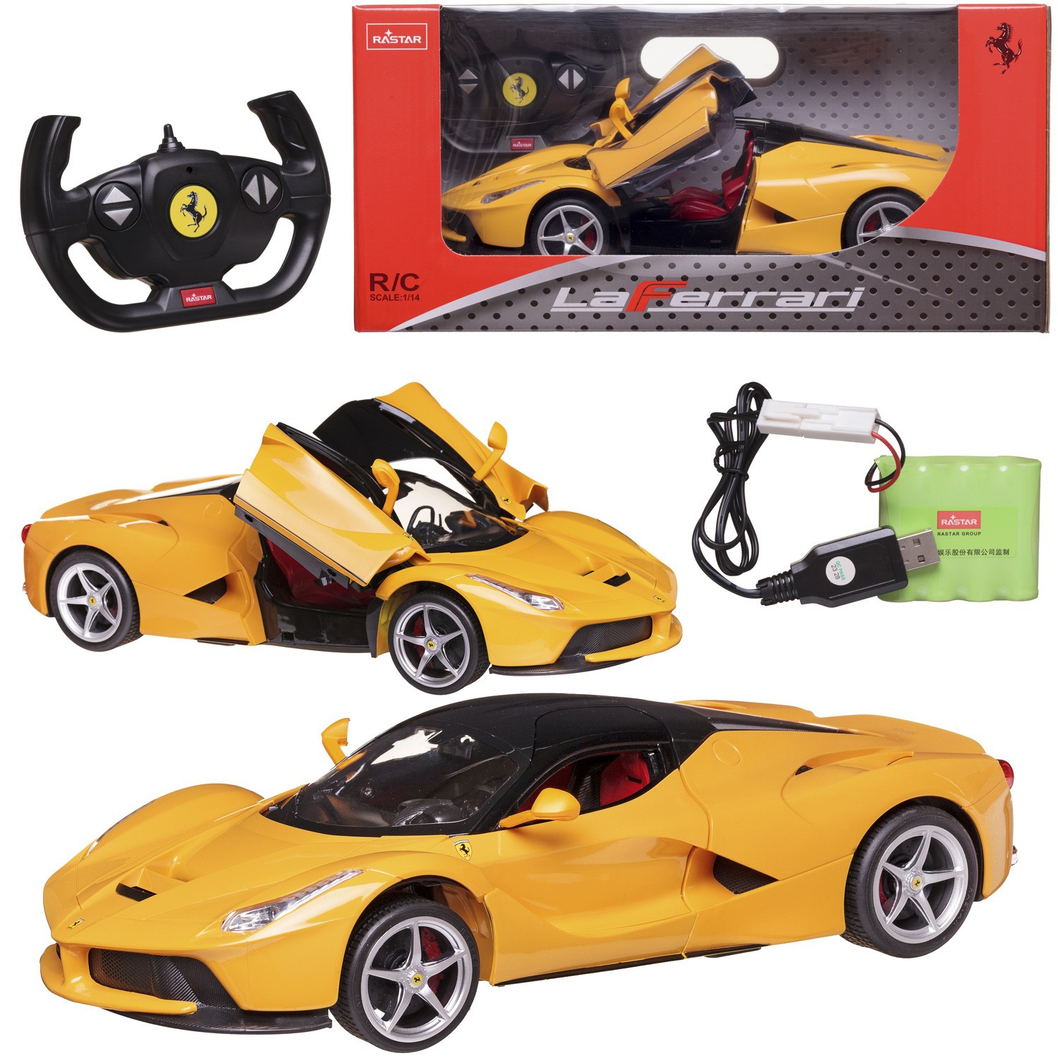 Машина р/у 1:14 Ferrari LaFerrari, цвет желтый, световые эффекты, аккумулятор в комплекте