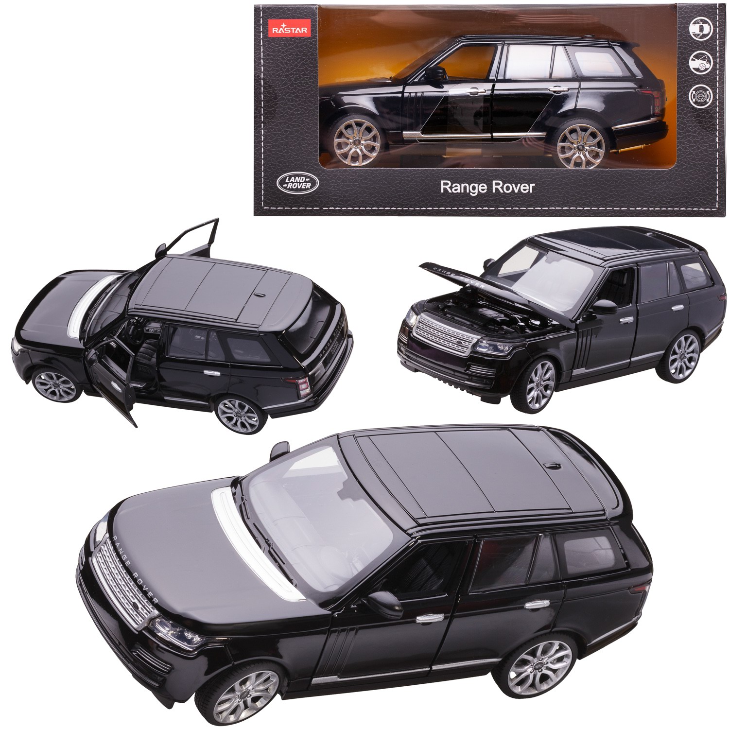 Машина металлическая 1:24 Range Rover, цвет черный, двери и капот открываются машина металлическая автоград лимузин 1 24 открываются двери чёрный