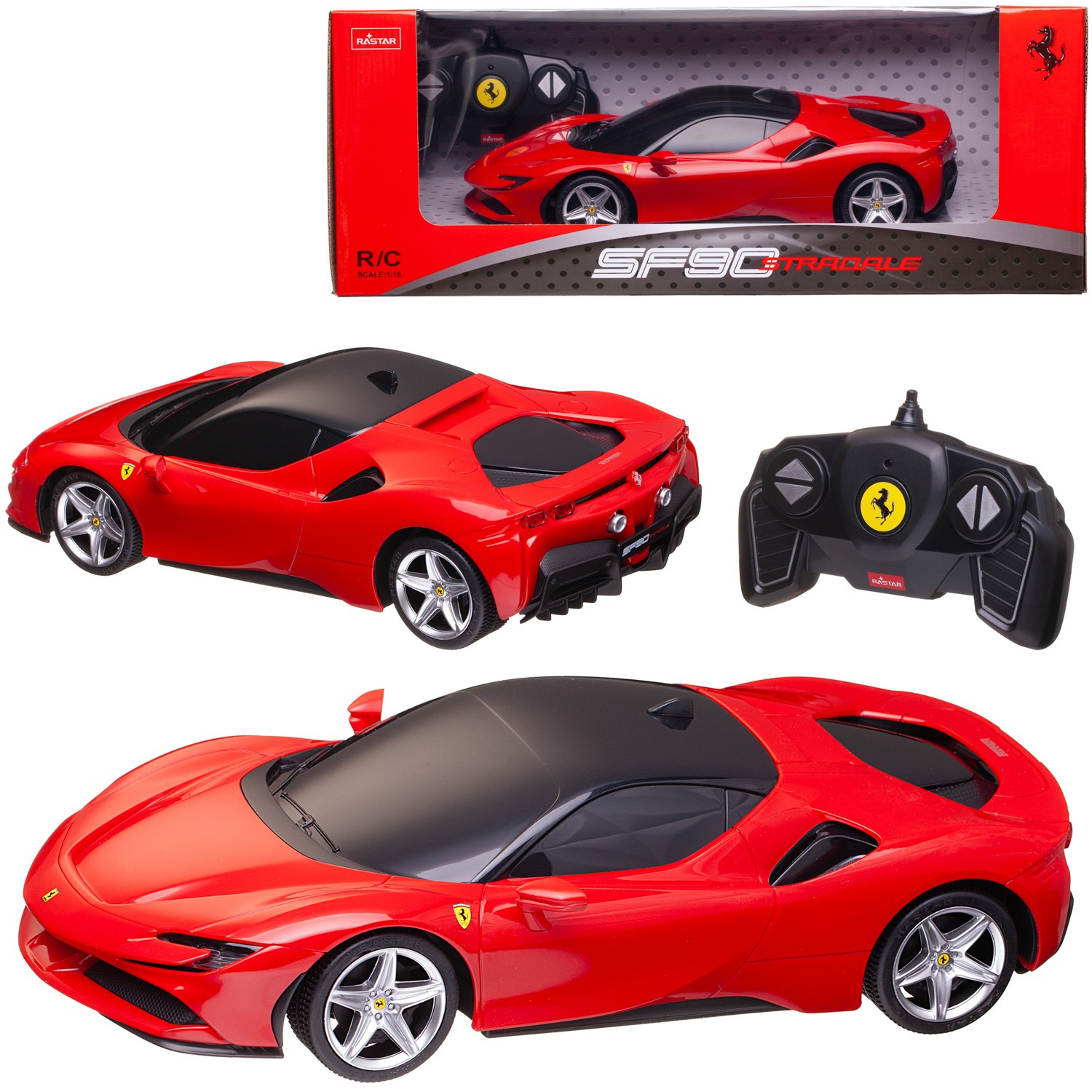 Машина р/у 1:18 Ferrari SF90 Stradale 2,4G, цвет красный, фары светятся, 25.9*12.7*7 takara tomy tomica scale 1 62 ferrari sf90 stradale 120 alloy diecast metal car model vehicle toys gifts collections