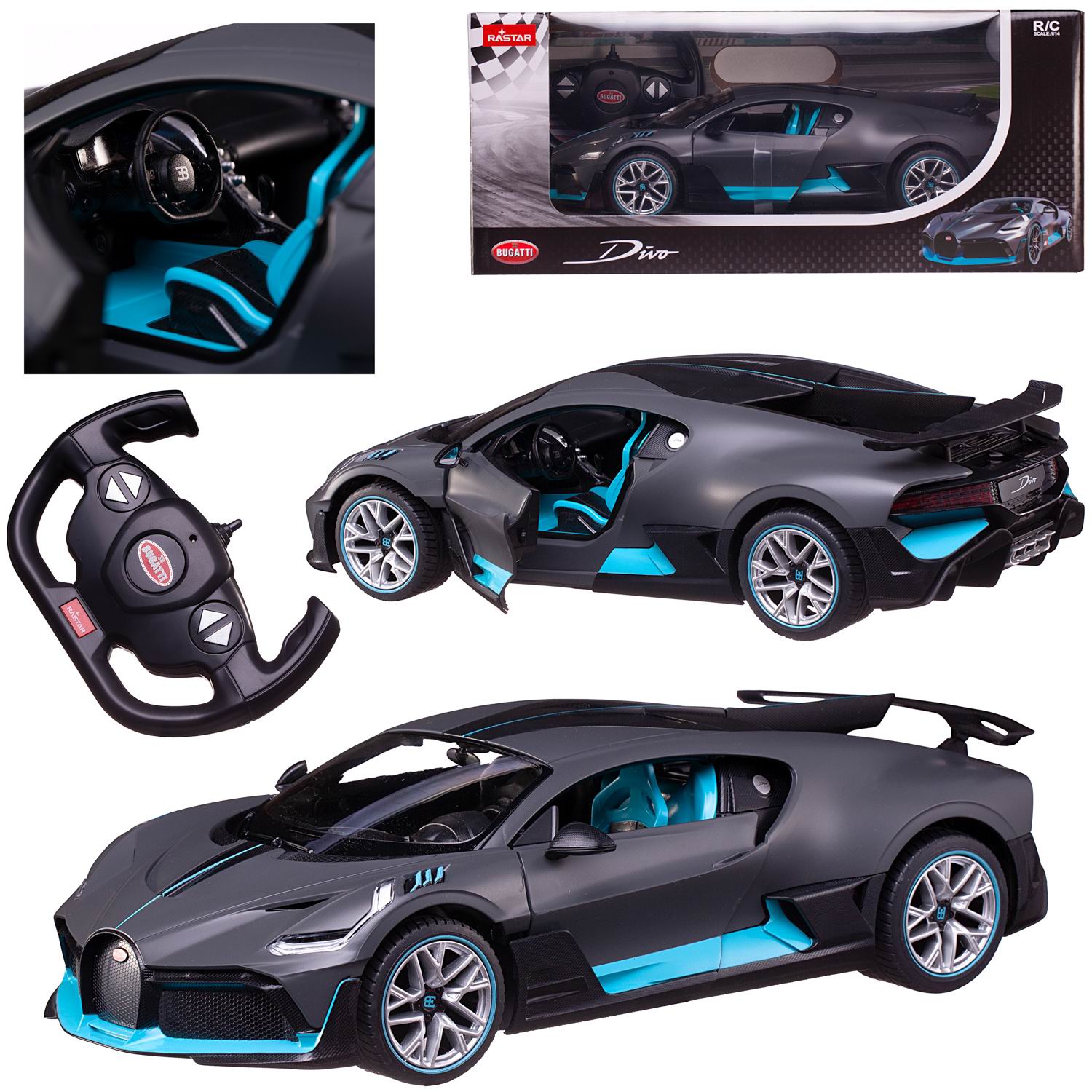 Машина р/у 1:14 Bugatti Divo, 2,4G, серый, фары светятся, 33х15,7х8.8