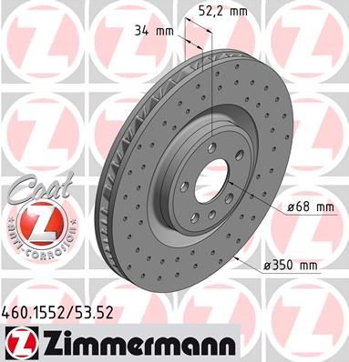 

460.1553.52_Диск Тормозной Передний Правый Роrsсhе Масаn 2.0/3.0 14> ZIMMERMANN 460155352