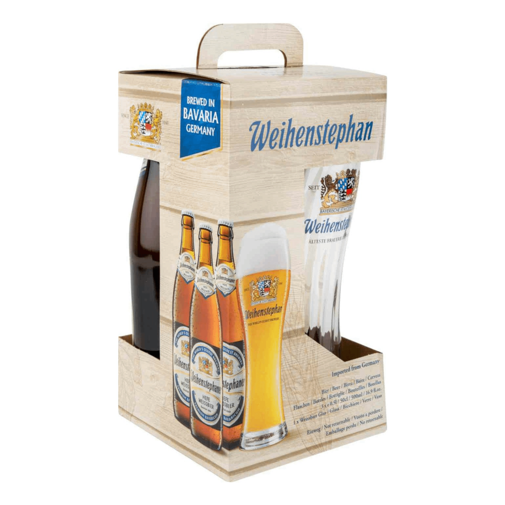 Пиво Weihenstephaner светлое фильтрованное пастеризованное 500 мл х 3 шт с бокалом