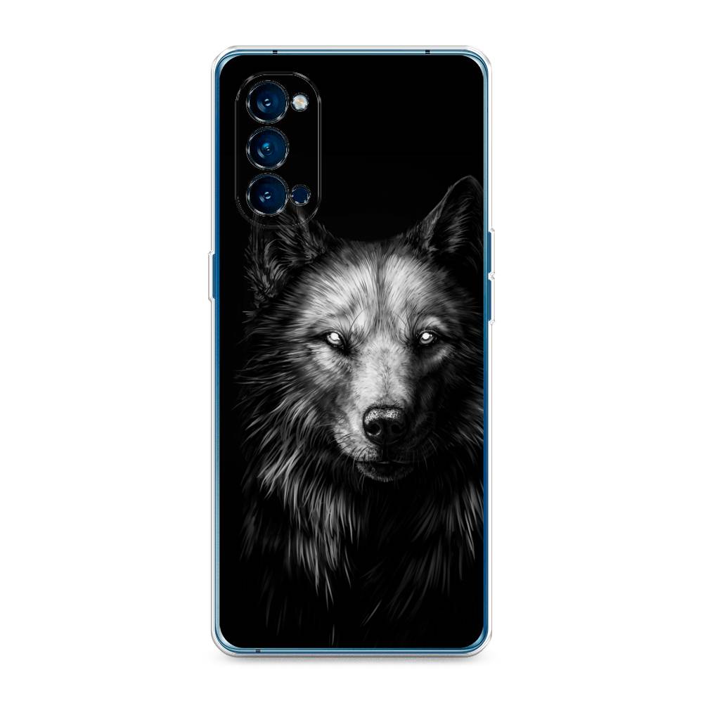 фото Силиконовый чехол "волк черно белый" на oppo reno 4 pro 5g awog