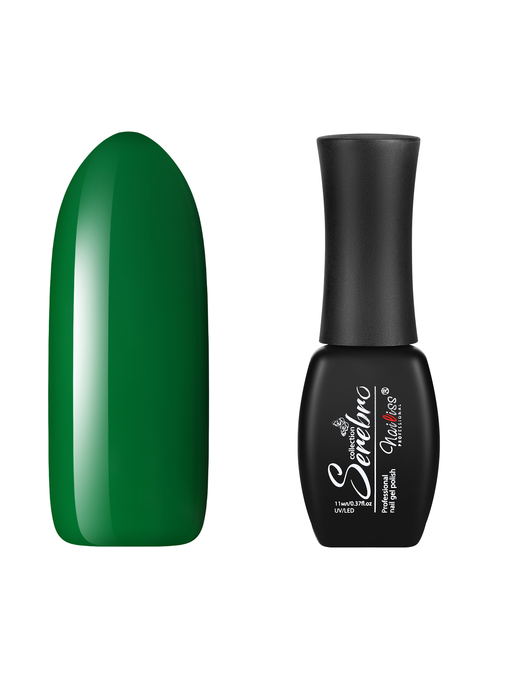 Гель-лак для ногтей Serebro, плотный, цветной, гипоаллергенный, насыщенный, зеленый, 11 мл