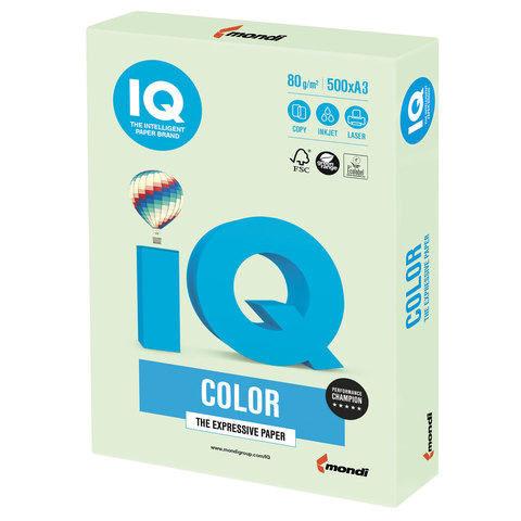 

Бумага цветная IQ color (297х420 мм), А3, 80 г/м2, 500 л., пастель, светло-зеленая 1 шт
