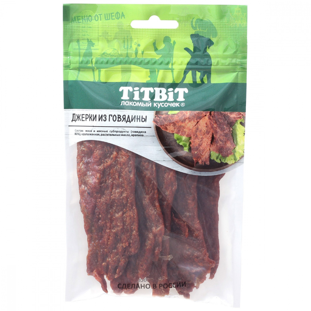 

Лакомство для собак TITBIT Джерки мясные из говядины Меню от Шефа 70г (упаковка - 20 шт)