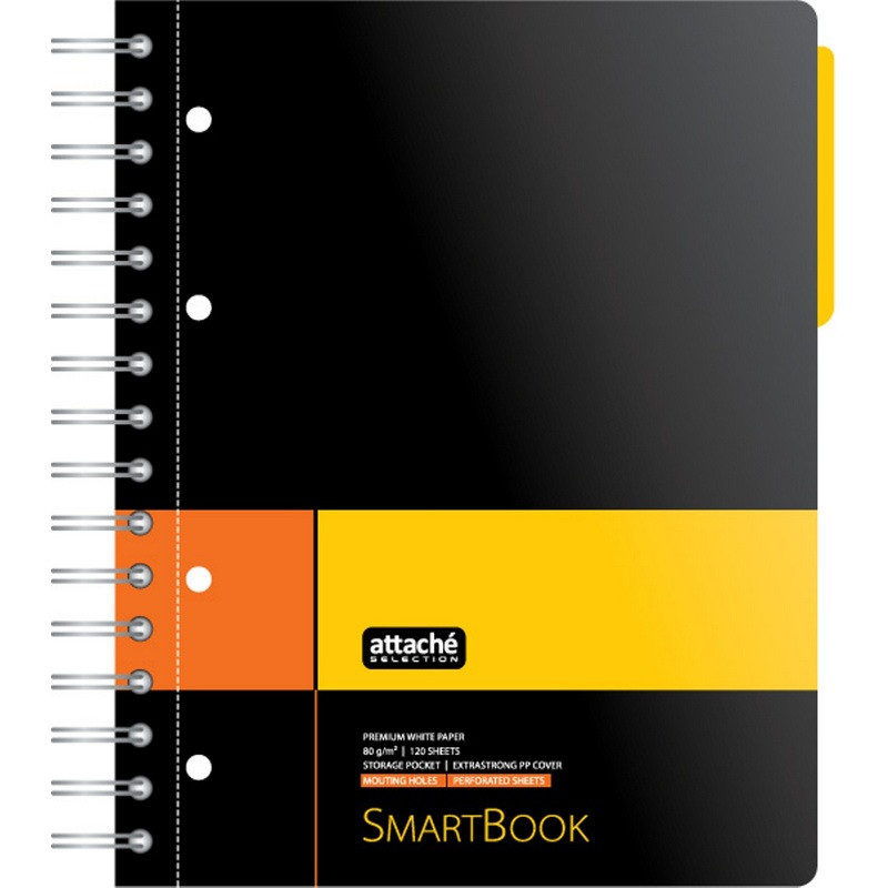 

Тетрадь ATTACHE SELECTION SMARTBOOK А5 120л. клетка,спир,микроп,разд,карм,жел-оран