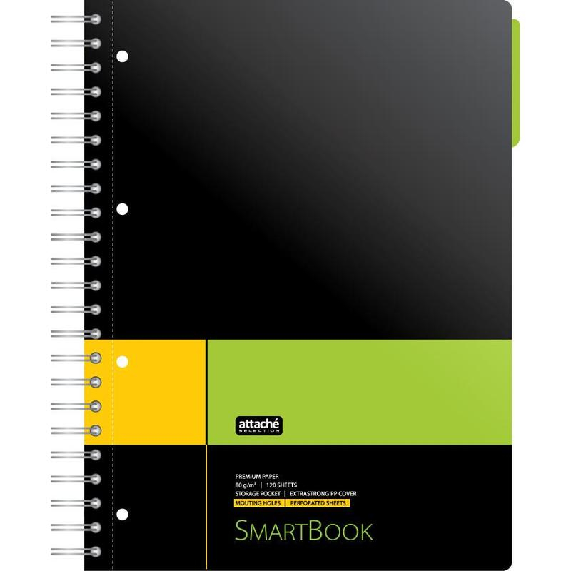 

Тетрадь ATTACHE SELECTION SMARTBOOK А4 120л. линейка,спир,микроп,разд,карм,жел-зел