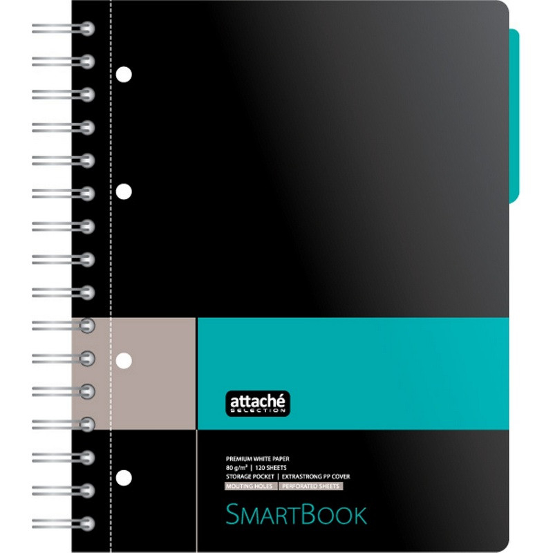 

Тетрадь ATTACHE SELECTION SMARTBOOK А5 120л. клетка,спир,микроп,разд,карм,сер-бирюз