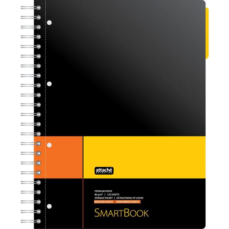 

Тетрадь ATTACHE SELECTION SMARTBOOK А4 120л. клетка,спир,микроп,разд,карм,жел-оран