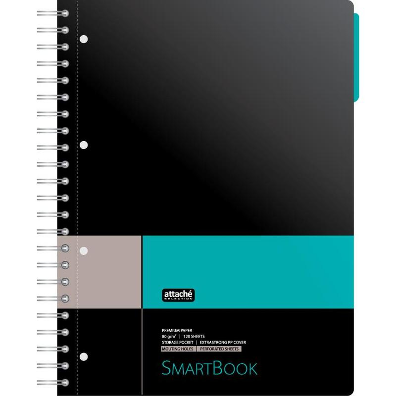 

Тетрадь ATTACHE SELECTION SMARTBOOK А4 120л. клетка,спир,микроп,разд,карм,сер-бирюз