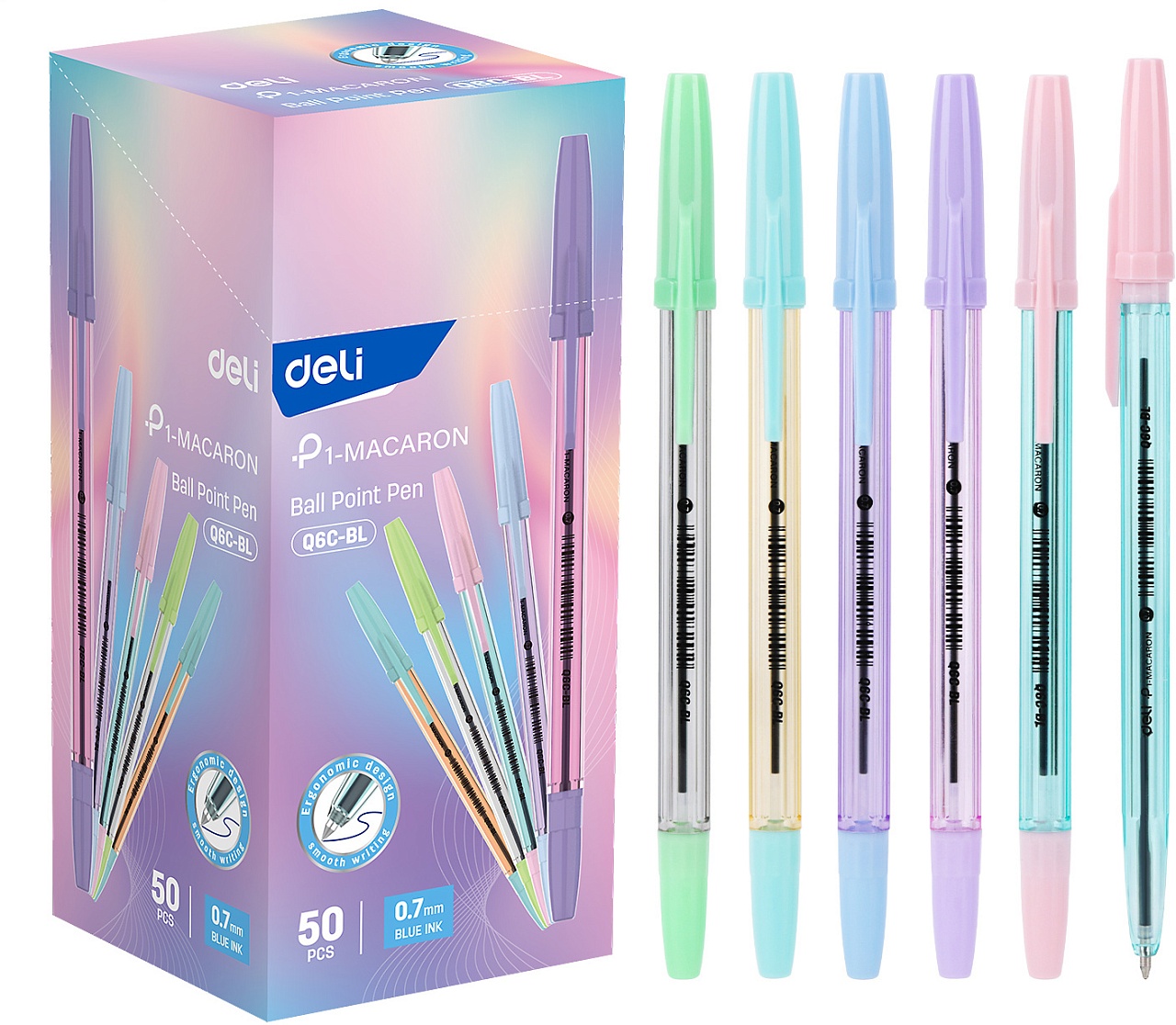 

Ручка шариковая Deli P1-Macaron EQ6C-BL 0,7 мм синие чернила 50 шт