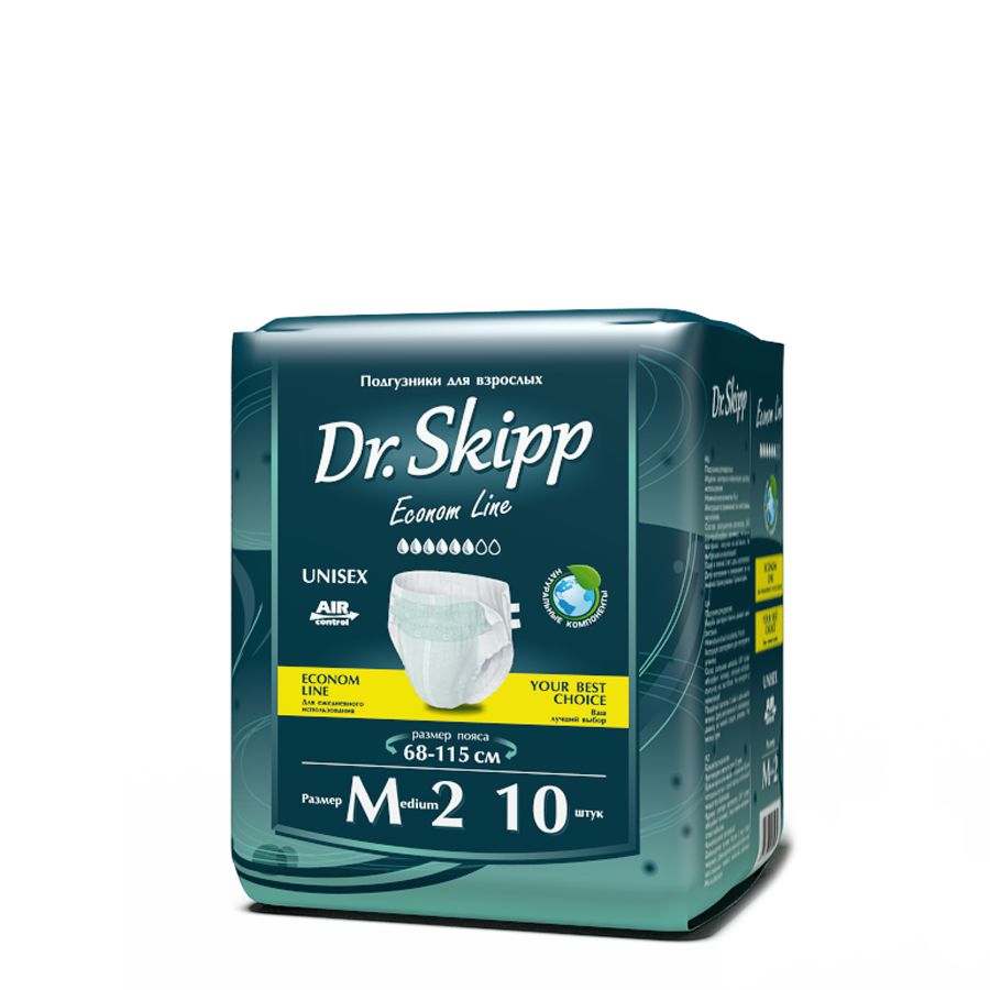 фото Подгузники для взрослых dr. skipp econom line размер m-2 68-115 см 10 шт. dr.skipp