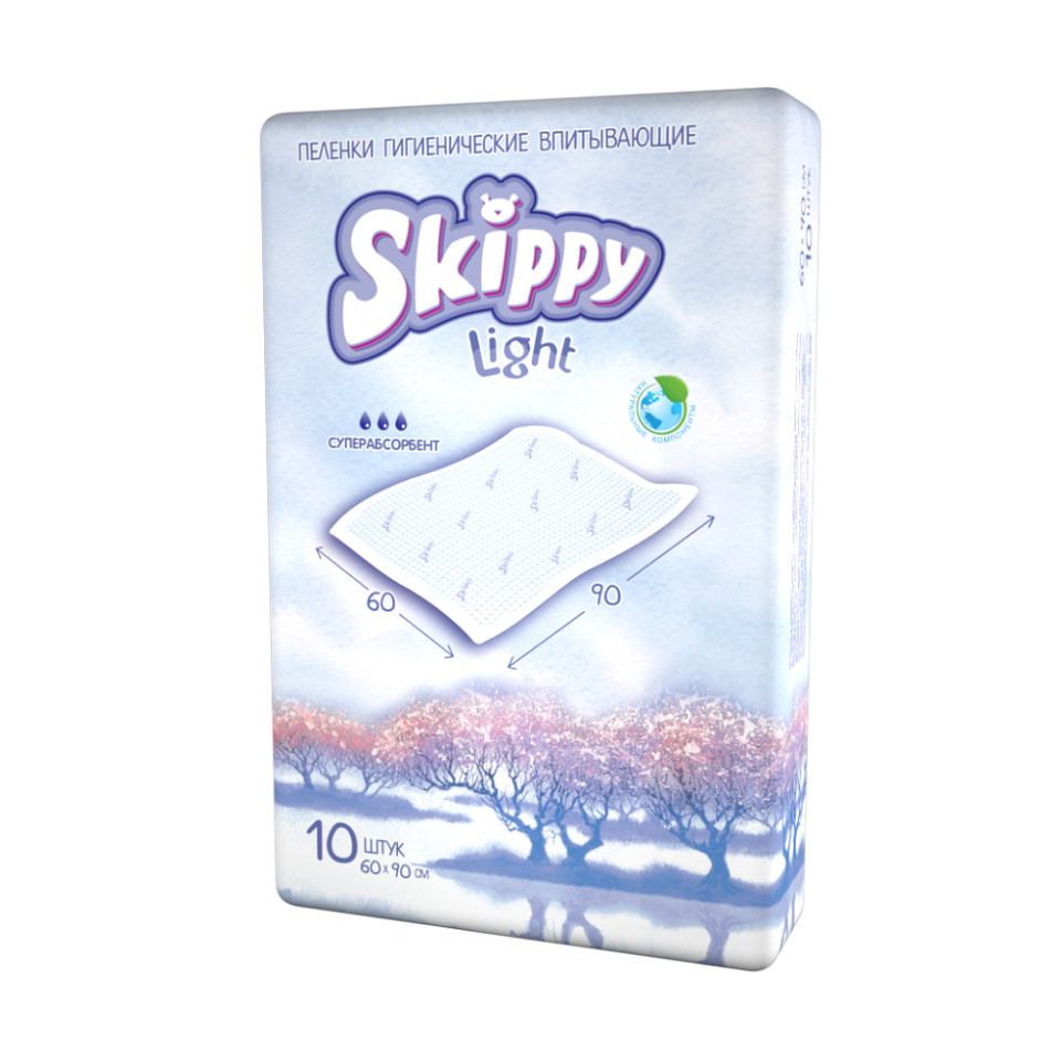 фото Пеленки гигиенические супервпитывающие одноразовые skippy light 60x90, 10 шт.