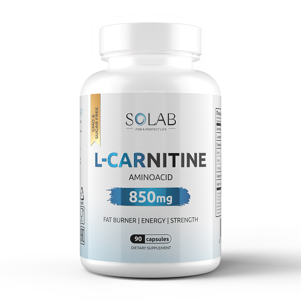 Л-карнитин SOLAB, 90 капсул, спортивный жиросжигатель для женщин и мужчин