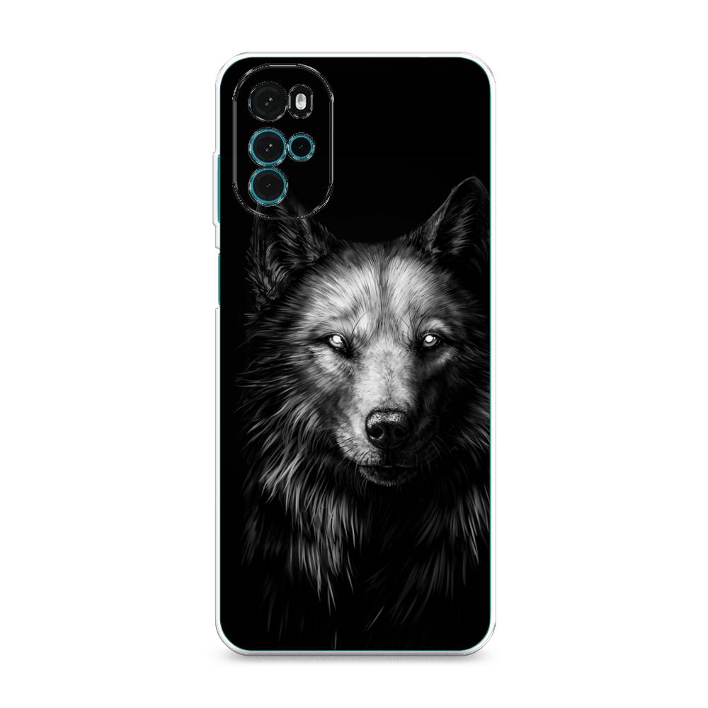 фото Силиконовый чехол "волк черно белый" на motorola moto g22 awog