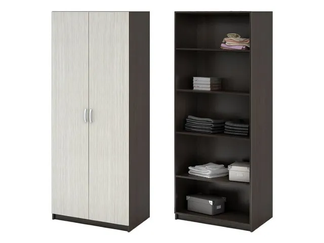 

Распашной двухстворчатый шкаф со штангой и полками Стендмебель, Бася ШК-555, 80х50,6х202см, Коричневый;серый