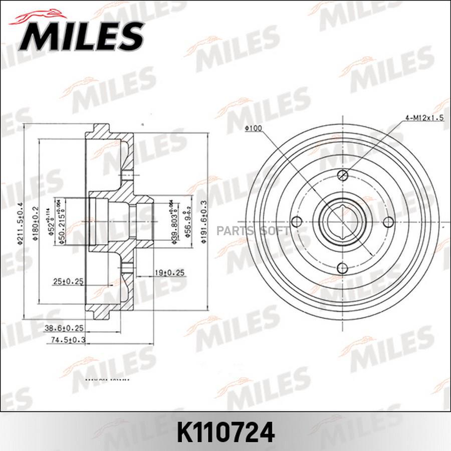 

MILES K110724 Барабан тормозной GOLFII JETTAII TOLEDO POLO (TRW DB4035) K110724 1шт