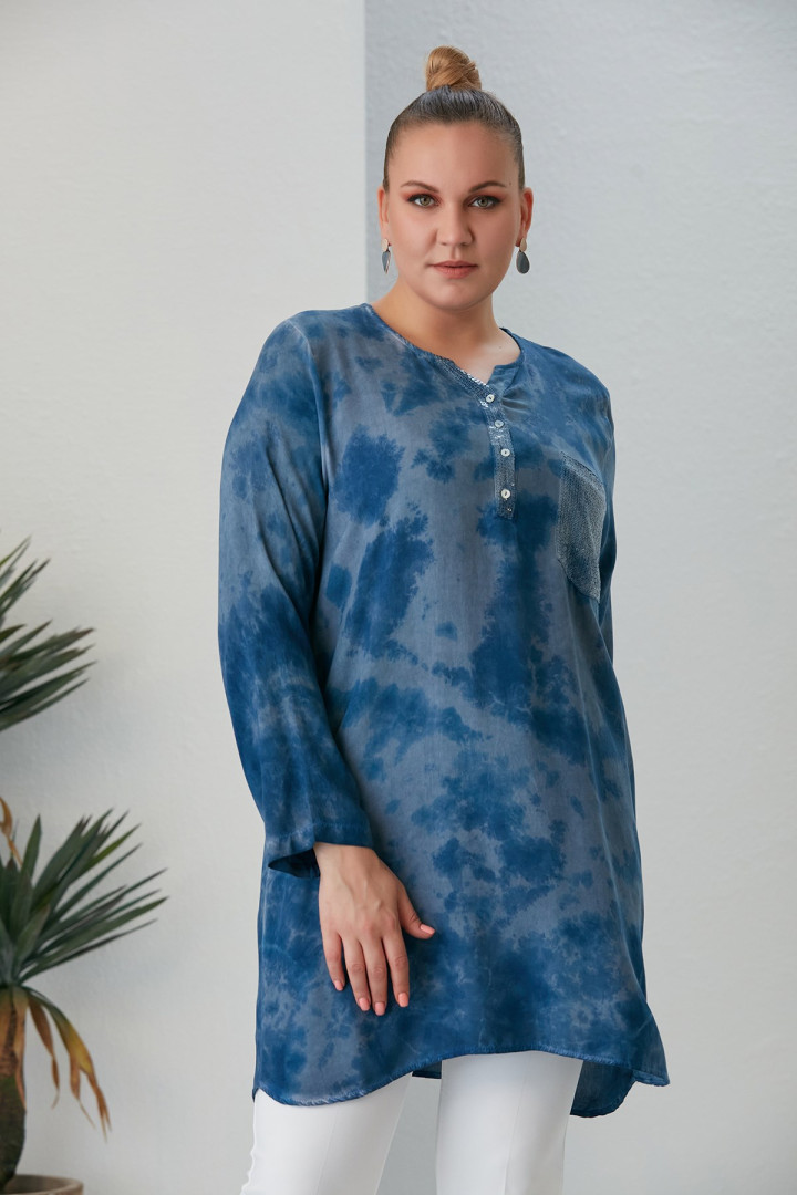 Блуза женская RMG Buyuk Beden 16700 синяя 54 RU (доставка из-за рубежа)