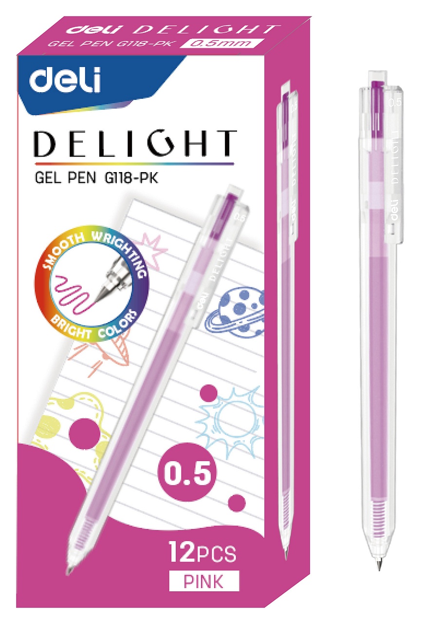 

Ручка гелев. Deli Delight EG118-PK розовая 0,5 мм 12 шт