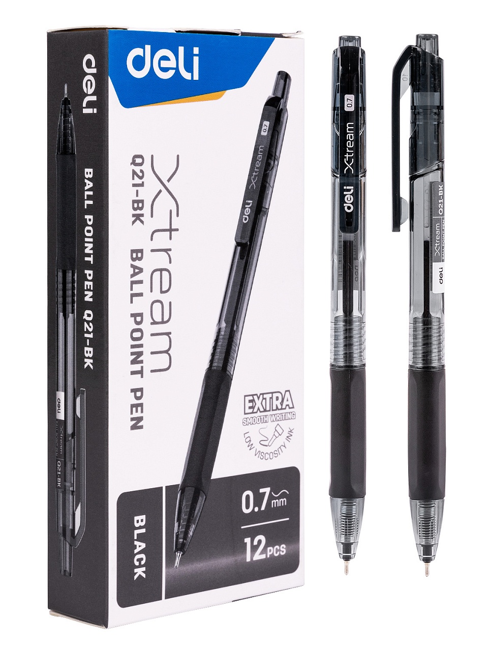 

Ручка шариковая Deli X-tream EQ21-BK черный/прозрачный d=0.7мм (1шт) 12 шт в уп.